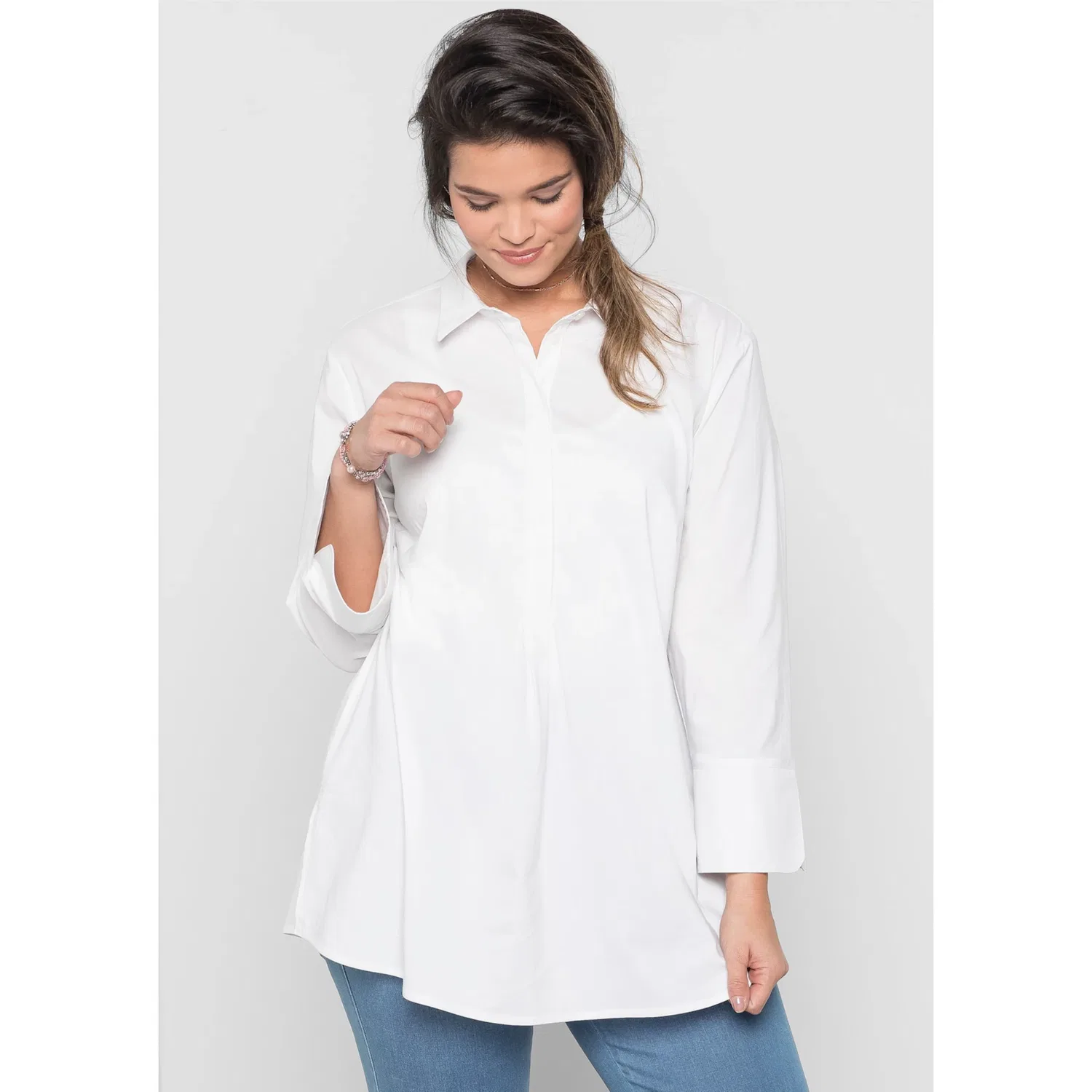 Женская длинная блуза с потайной застежкой Sheego, White