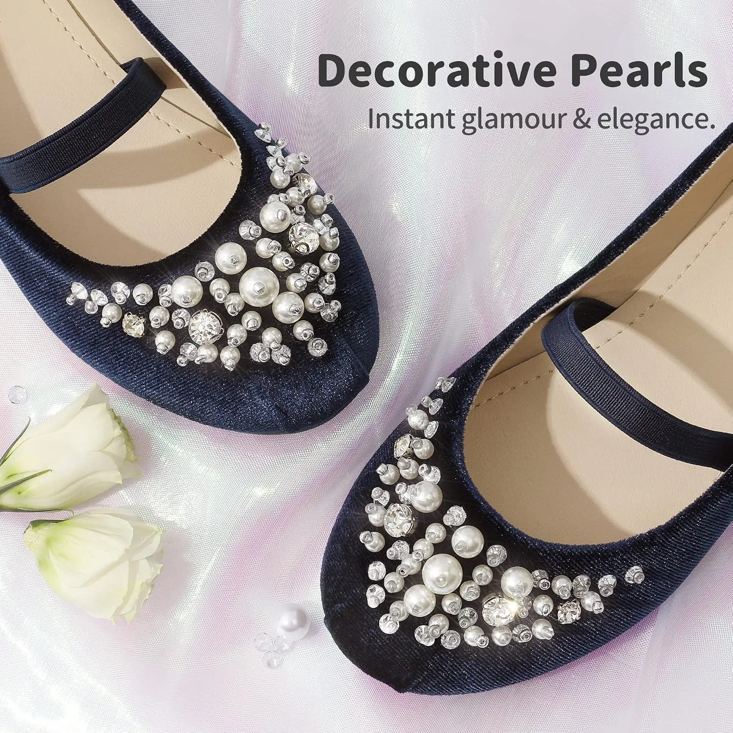 Детские балетки для девочек с цветочным принтом Mary Jane DREAM PAIRS, Navy/Suede — фото 4