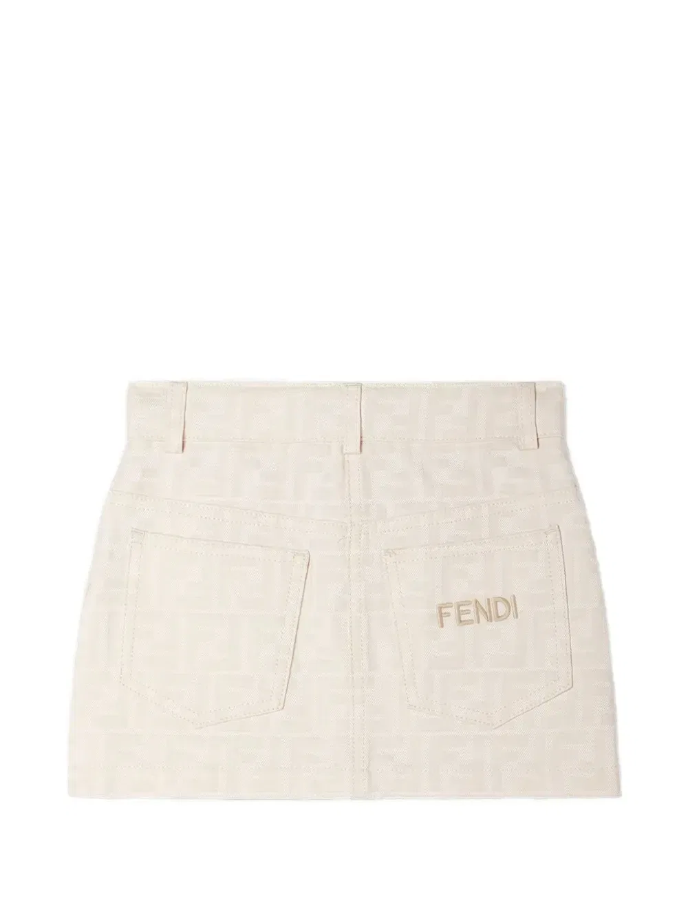 Джинсовая мини-юбка с вышивкой FF-монограммы Fendi Kids, бежевый — фото 2