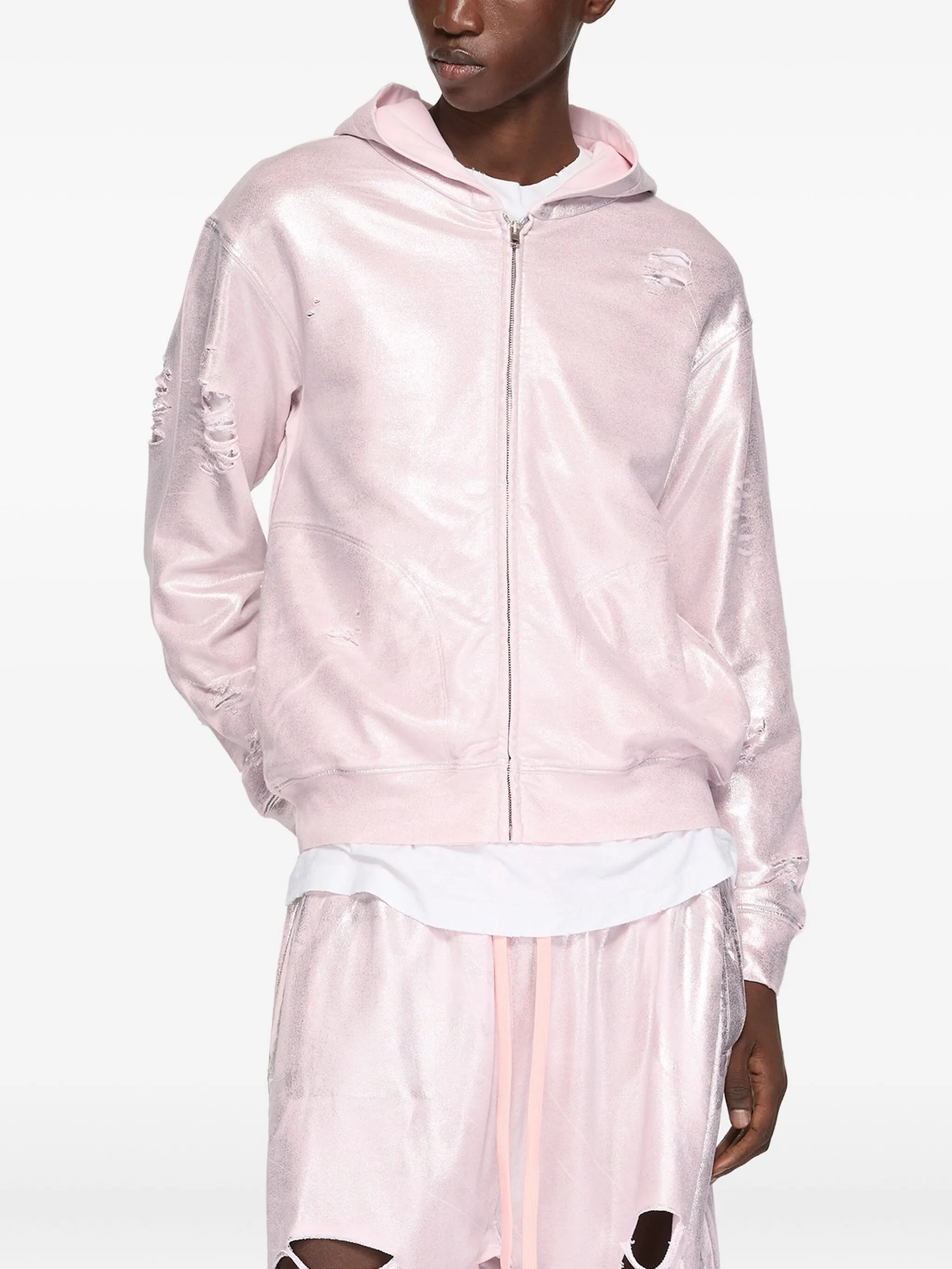 

Худи на молнии с эффектом металлик Acne Studios, розовый