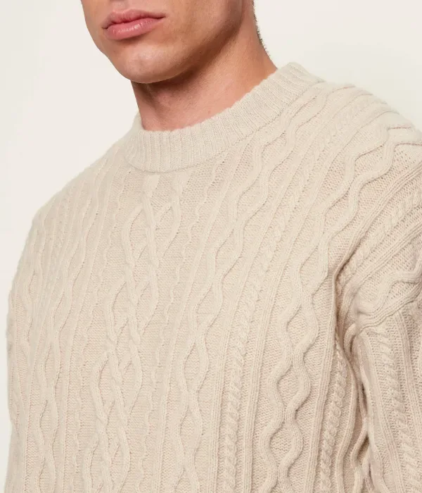 Шерстяной свитер Kableto loose fit Boss Orange, бежевый — фото 4