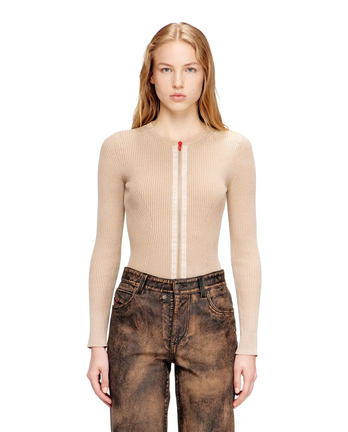 Женский облегающий кардиган из органического хлопка Diesel, Цвет Beige