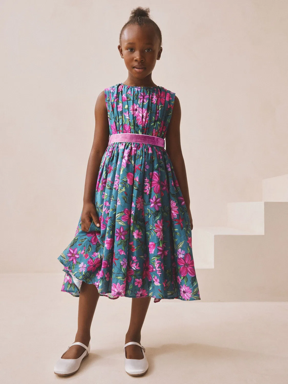 Платье для девочек с цветочным принтом, модель Prom Dress Next, Teal Blue — фото 2