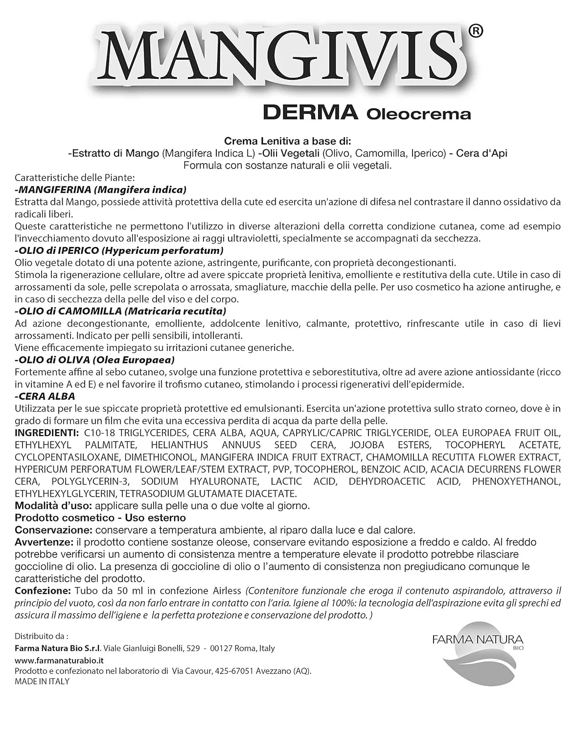 Крем для тела MANGIVIS DERMA OLEOCREMA, FarmaNaturaBio, 50 мл — фото 3