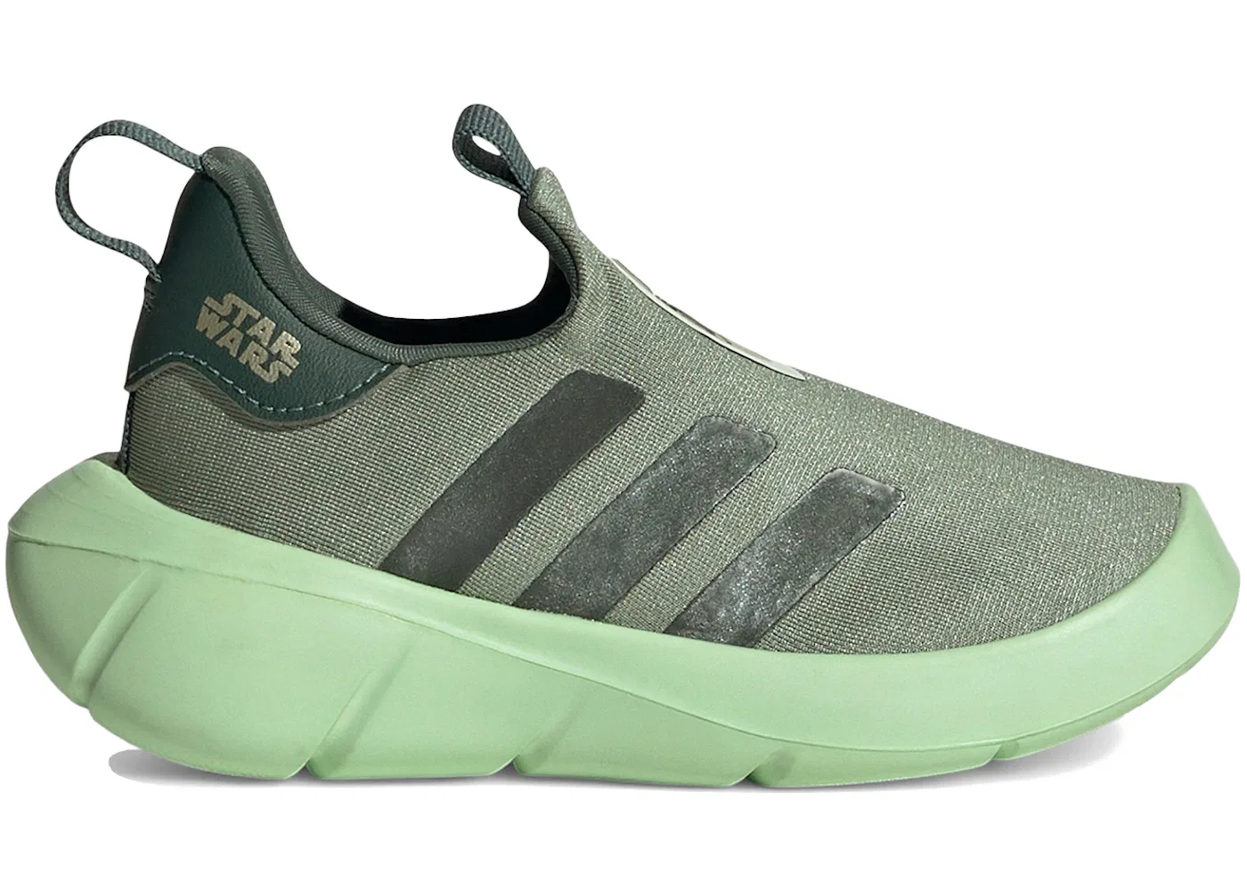 Детские кеды-слипоны Monofit Slip-On Star Wars The Mandalorian Adidas, Silver Green/Legend Ivy/Mist Jade