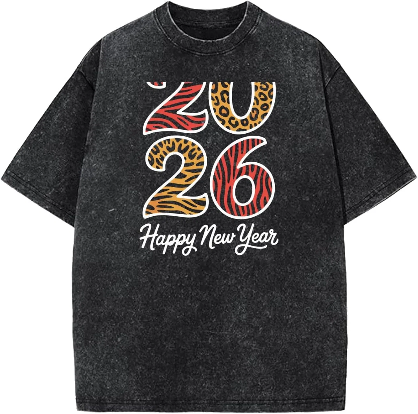 Мужская футболка с принтом Happy New Year 2026 Shirt-004, Wash Black