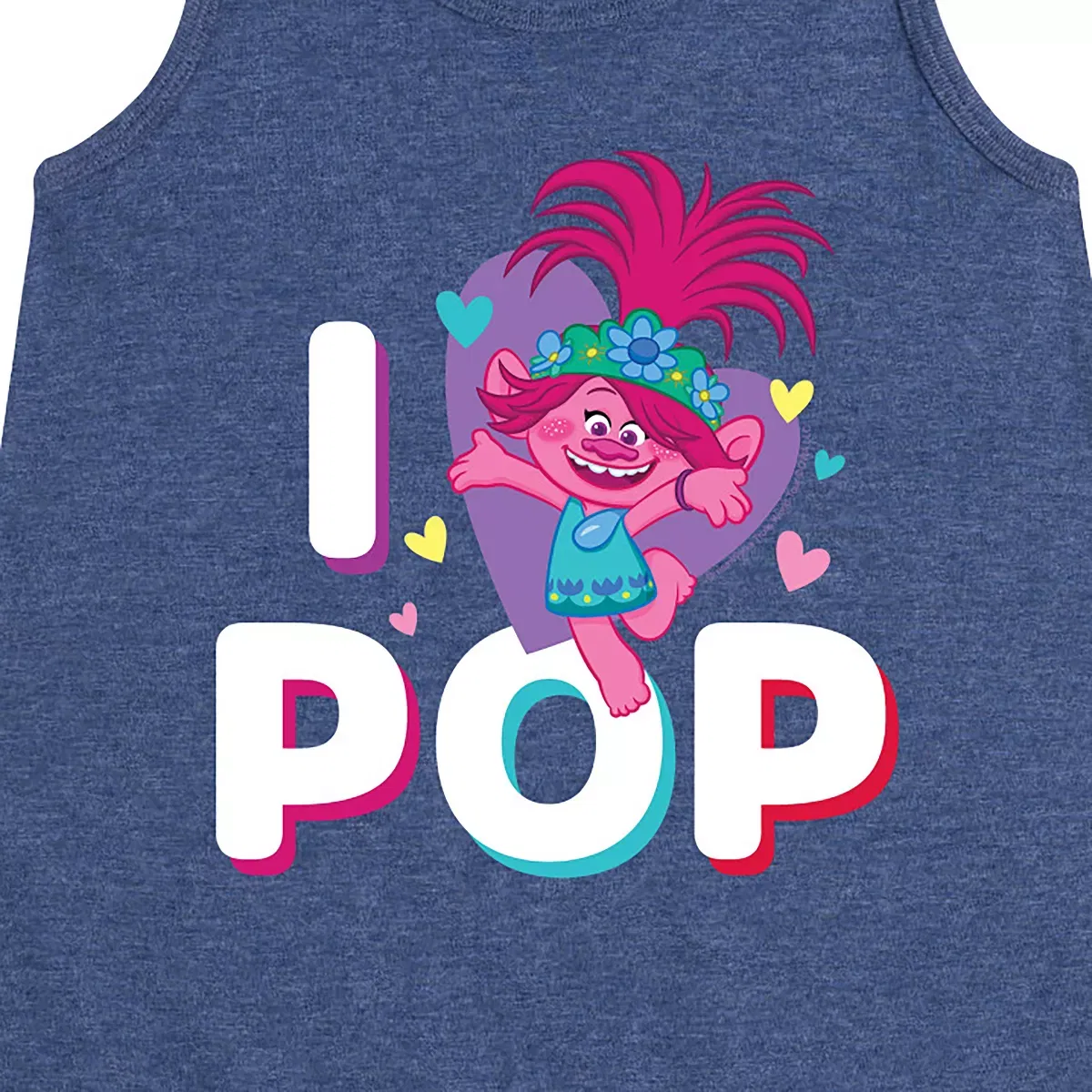 Детское платье-трапеция для девочек без рукавов I Love Pop Poppy Trolls, Heather Navy — фото 2