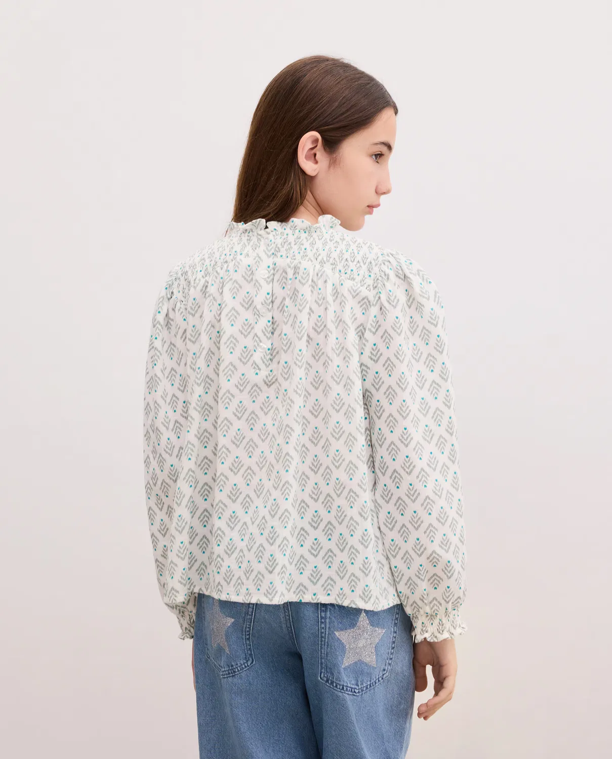 Детская блузка с принтом, All Over Dobby Lurex Smock, Kids El Corte Inglés, белый — фото 3