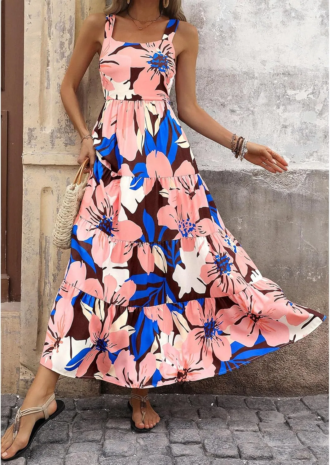 Женский летний макси-сарафан с цветочным принтом Flowy Beach Vacation Casual Boho, A1 — фото 4