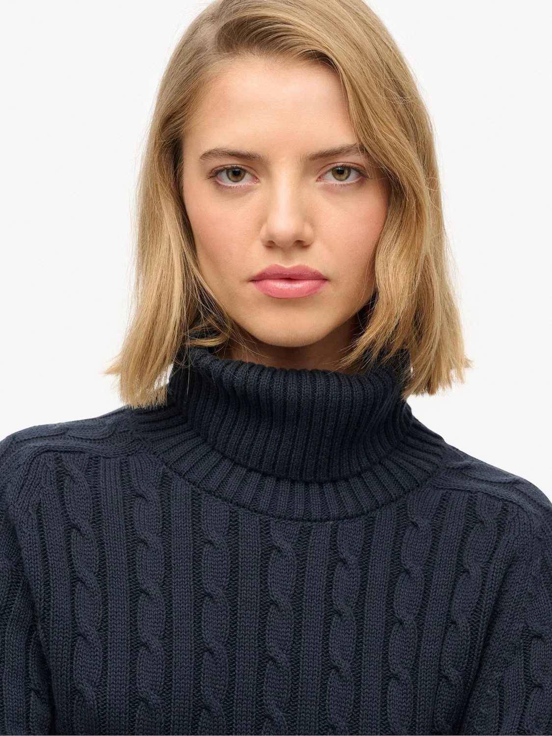 Свитер с высоким воротом свободного кроя, Slouchy Cable Roll Neck Superdry, синий — фото 3