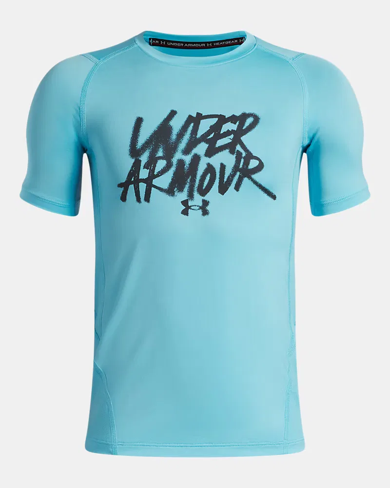 Футболка детская с коротким рукавом из легкой дышащей ткани HeatGear UnderArmour, Fresco Blue/Black