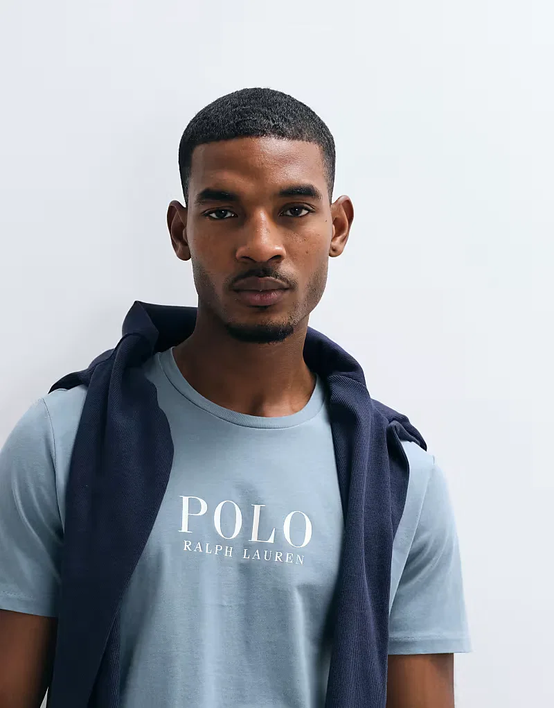 Домашняя футболка Polo Ralph Lauren светло-голубой с логотипом на груди