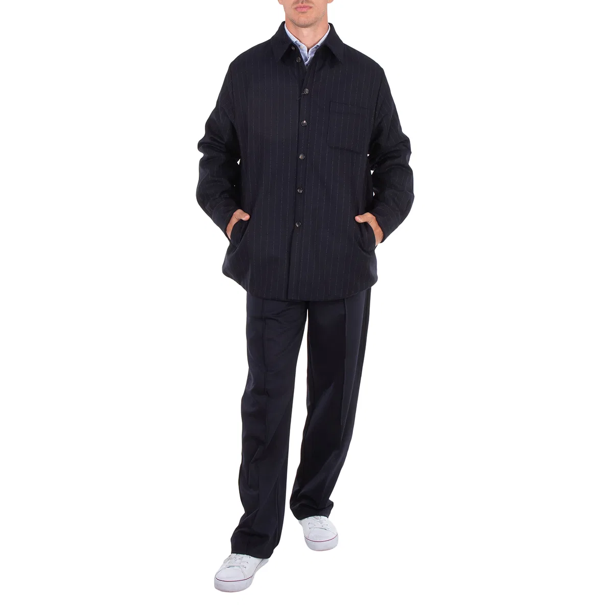 Рубашка оверсайз Oversized Striped Shirt Emporio Armani, Blu Navy — фото 4