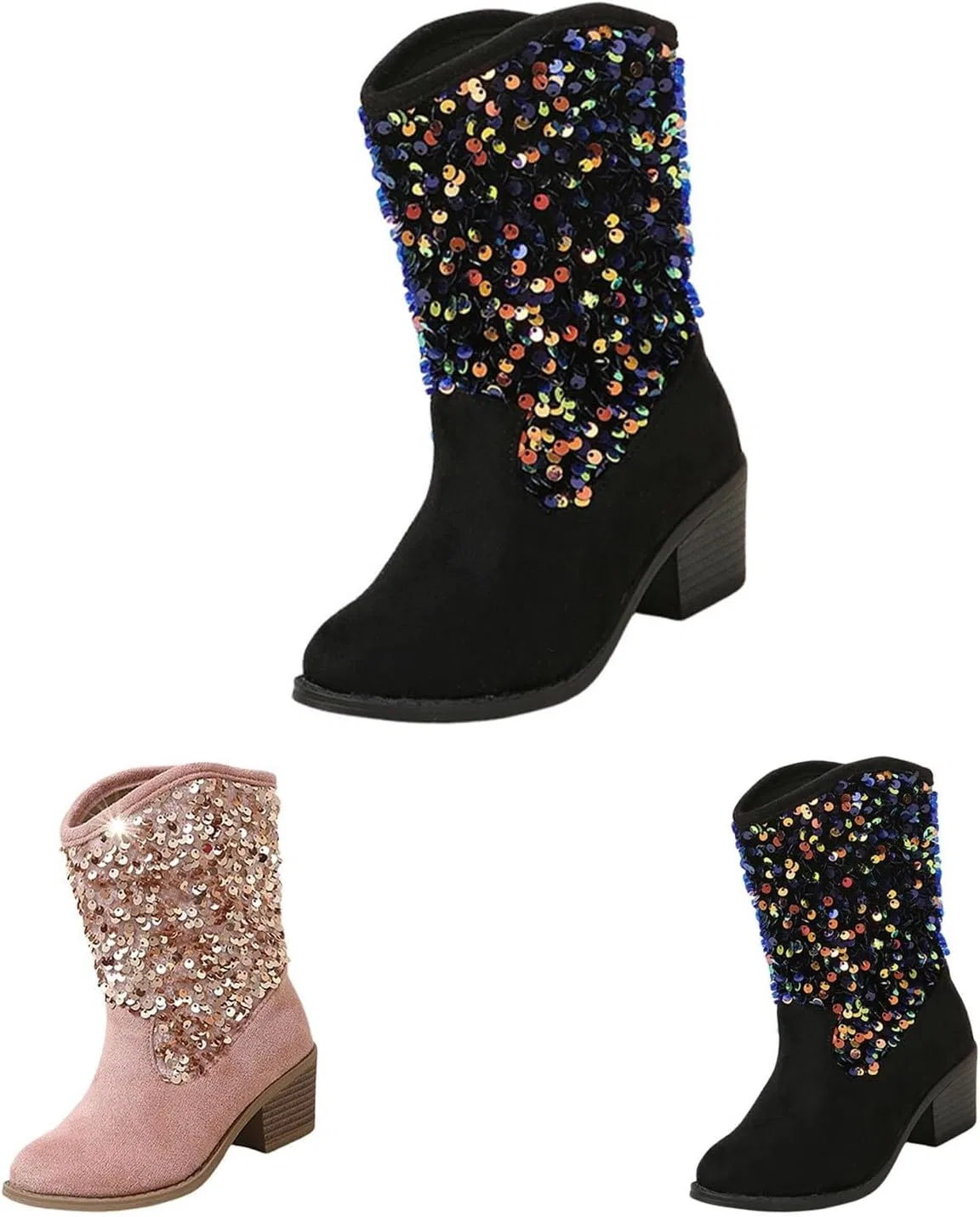 Детские сапоги для девочек с блестками и принтом Cowgirl Riding Boots, Black