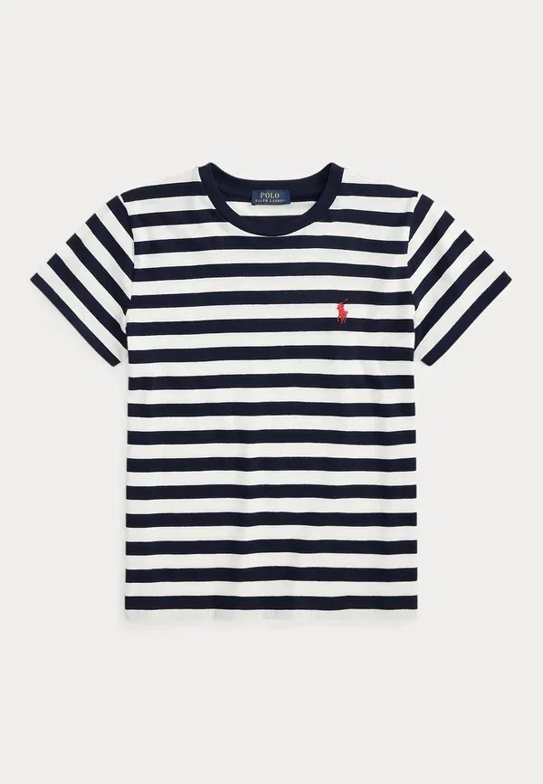 Футболка с полосками из джерси Striped cotton jersey tee Polo Ralph Lauren, Hunter темно-синий/White — фото 4