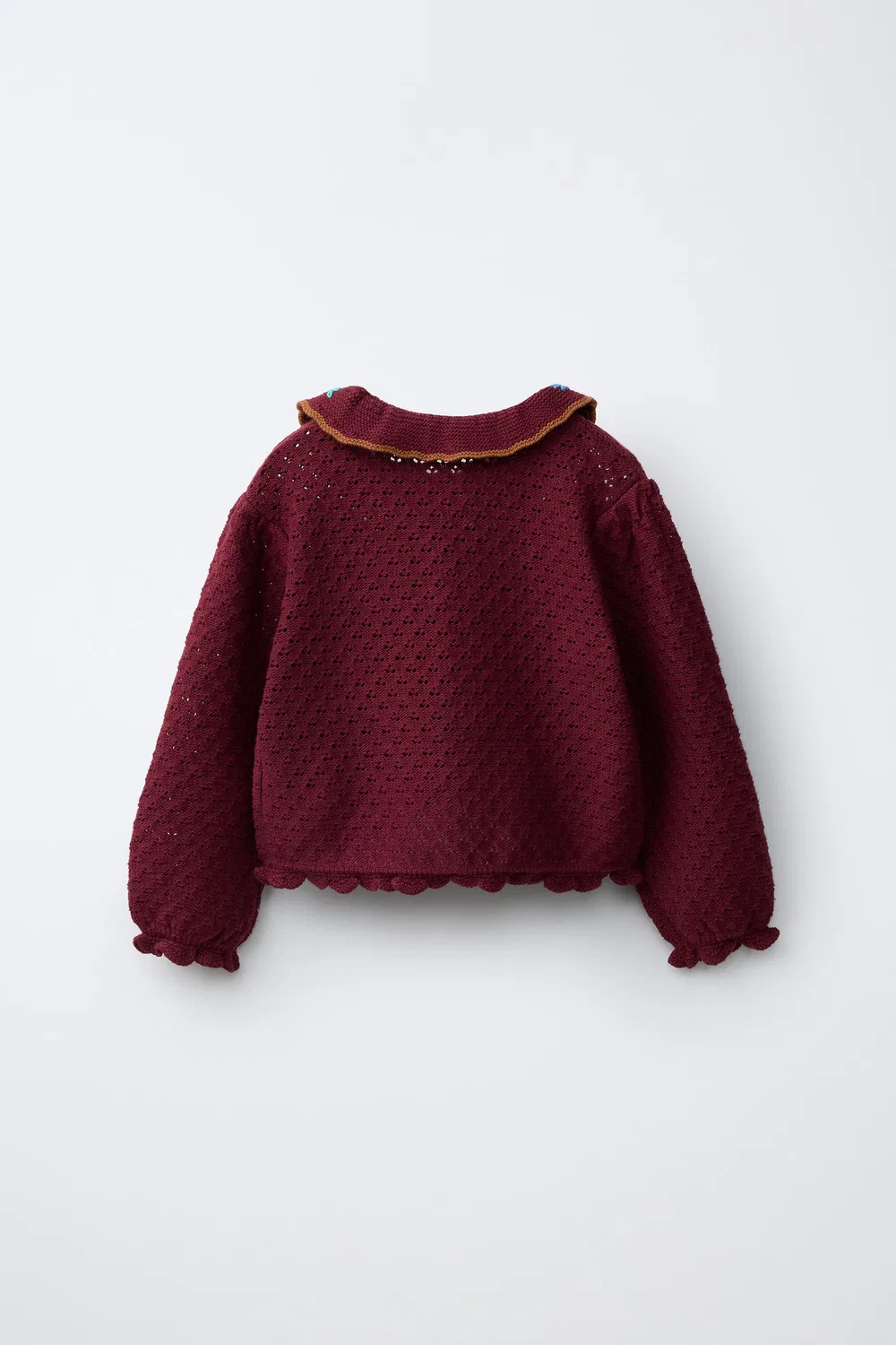 Кардиган из хлопковой смеси с вышивкой ZARA, Dark burgundy — фото 2
