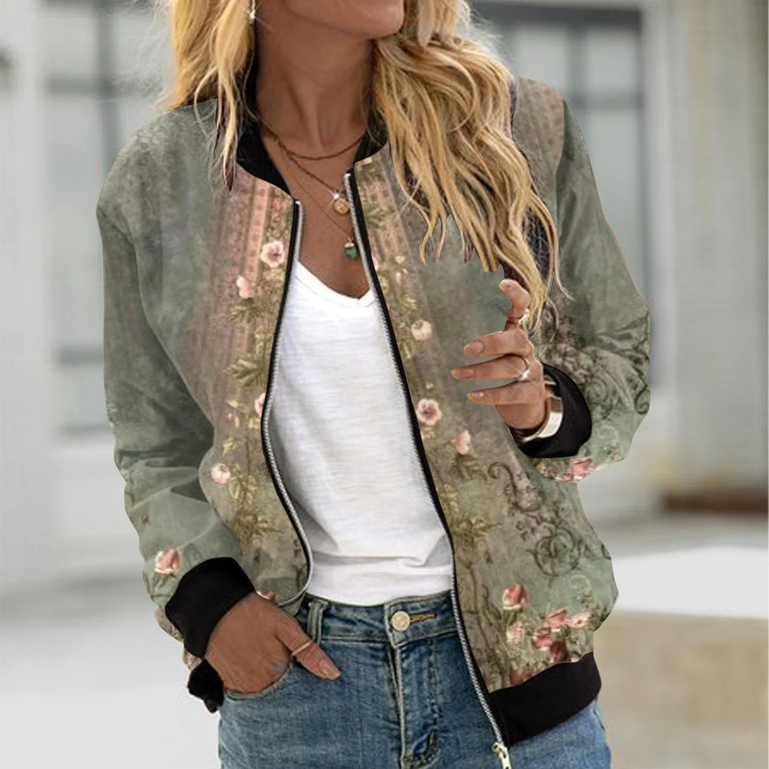 Женская куртка-бомбер с карманами Donna Autunno Moda Tempo Libero Quadrato Sottile Tasca Giacca Camicetta Cappotto Baseball Top Giacche Casual, rosa — фото 4