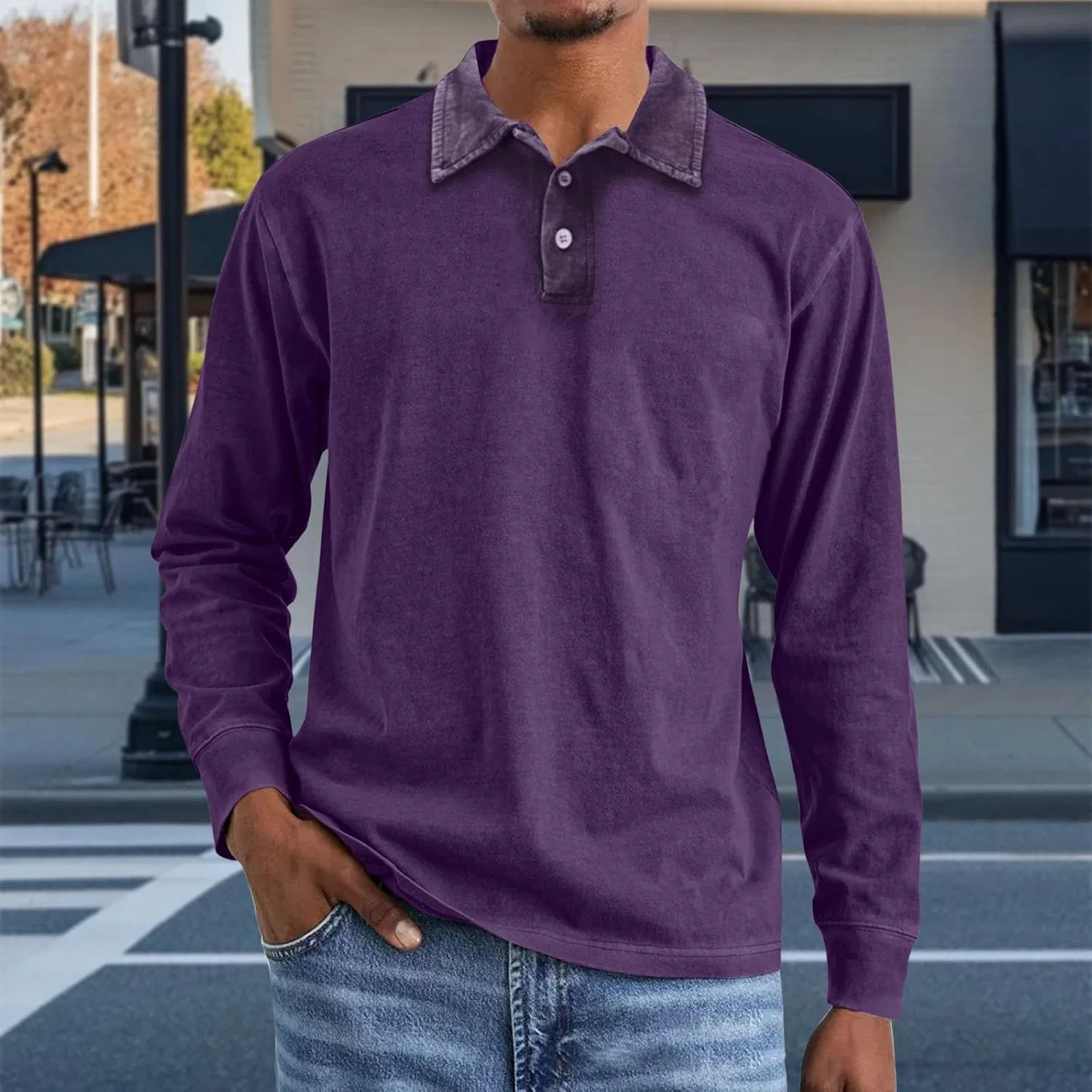 Мужская повседневная футболка-поло с воротником Loose Fit, Purple — фото 2