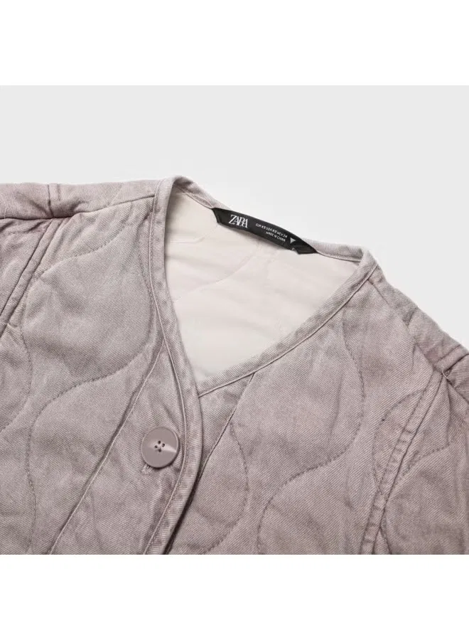 Куртка хлопковая с тиснением Zara, фиолетовый — фото 4