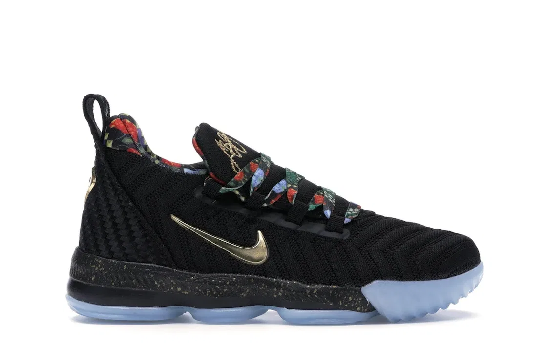 Детские кроссовки для мальчиков баскетбольные Nike LeBron 16, Black/Metallic Gold-Rose Frost