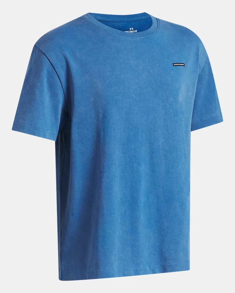 Футболка оверсайз для мальчиков с эффектом wash UA Heavyweight Wash UnderArmour, Aegean Blue/White — фото 3