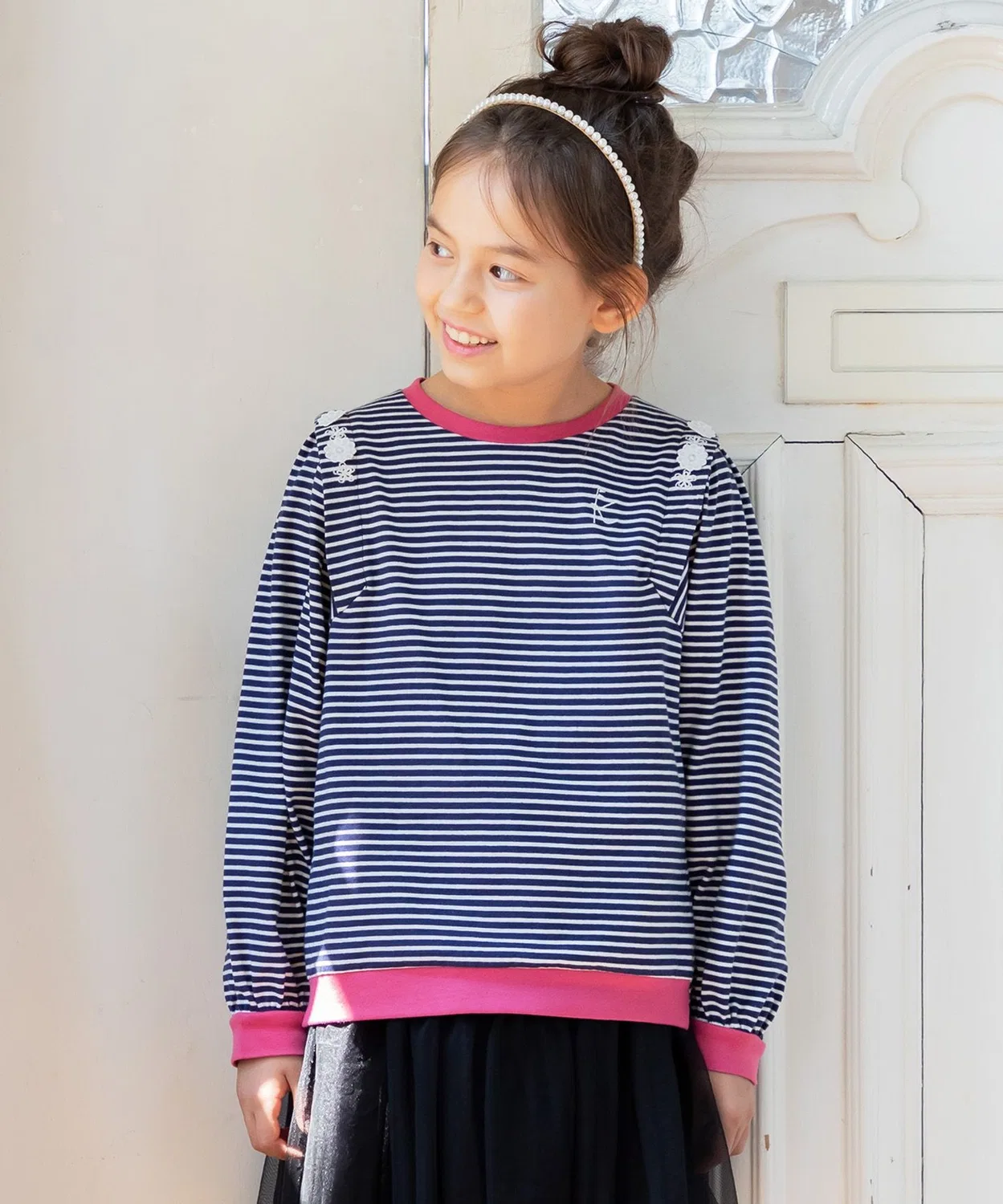 Детская футболка с принтом Ribbon Border Kumikyoku KIDS, Navy