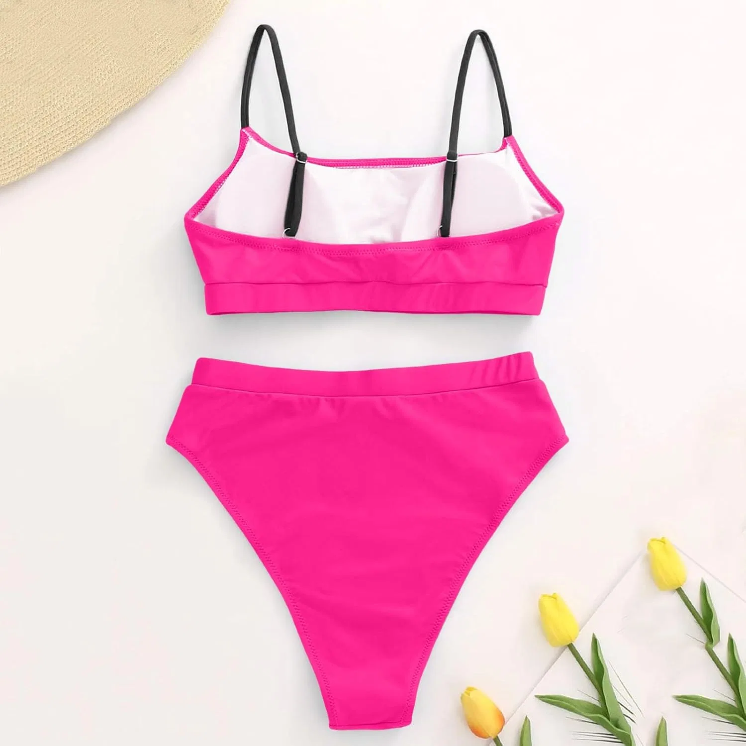 Женский бикини-комплект с высокой талией и подкладкой, Hot Pink — фото 3
