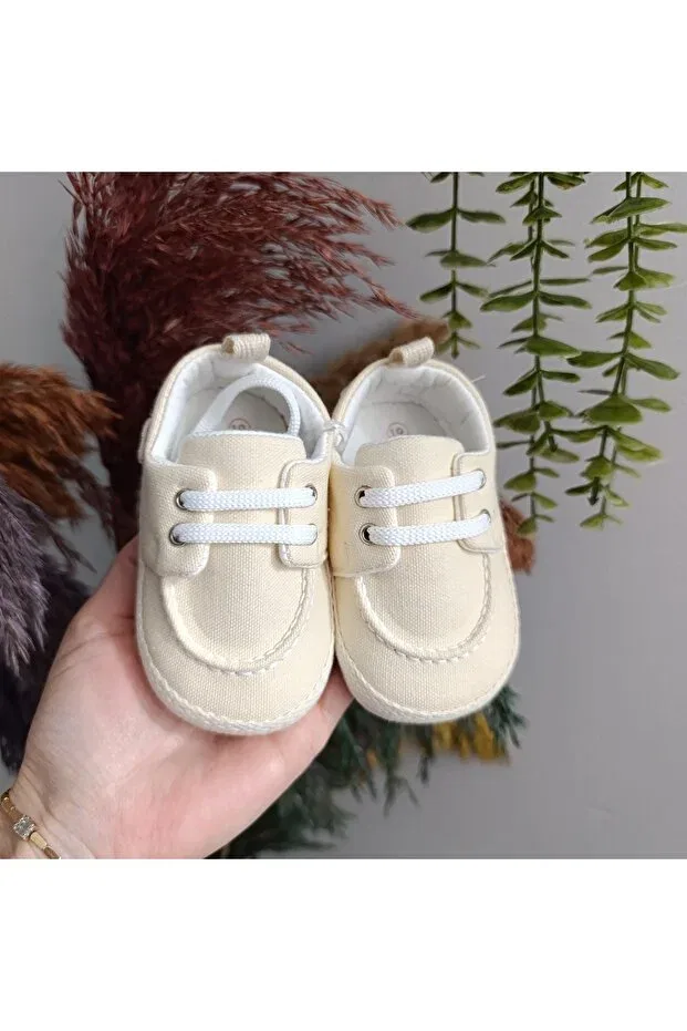 Детские пинетки для мальчиков с принтом Minilkabebe panama linen baby boy first step booties shoes 18-19 number Leoncino, Cream — фото 3