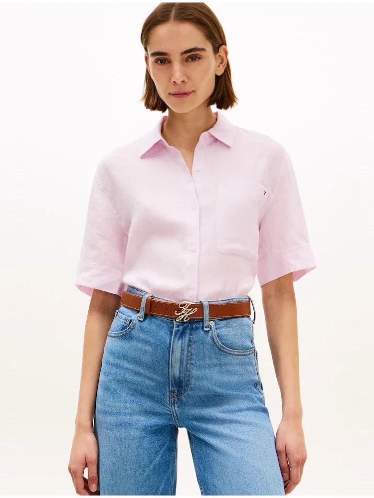 Футболка с коротким рукавом из льна Essential TOMMY HILFIGER, Light Pink