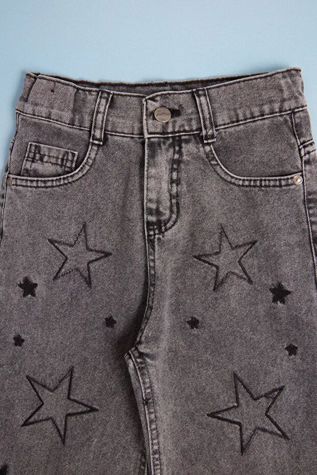 Детские брюки для девочек с принтом Star Embroidered Adjustable Waist Fulla Moda, Anthracite — фото 2