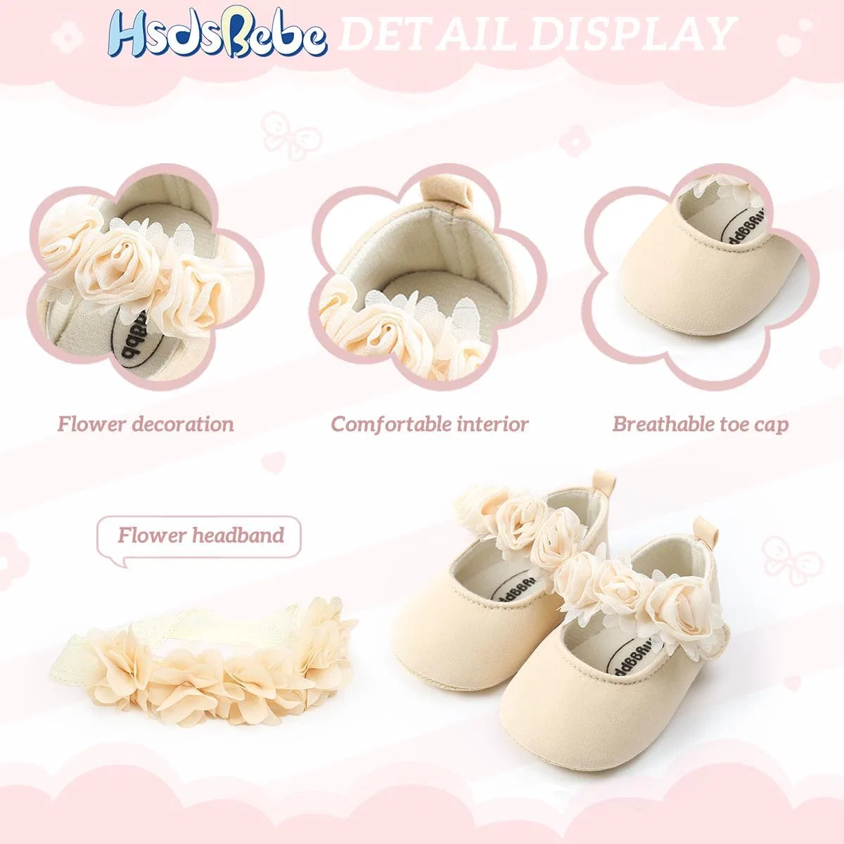 Детские туфли Мэри Джейн для девочек HsdsBebe, Flower Khaki — фото 4