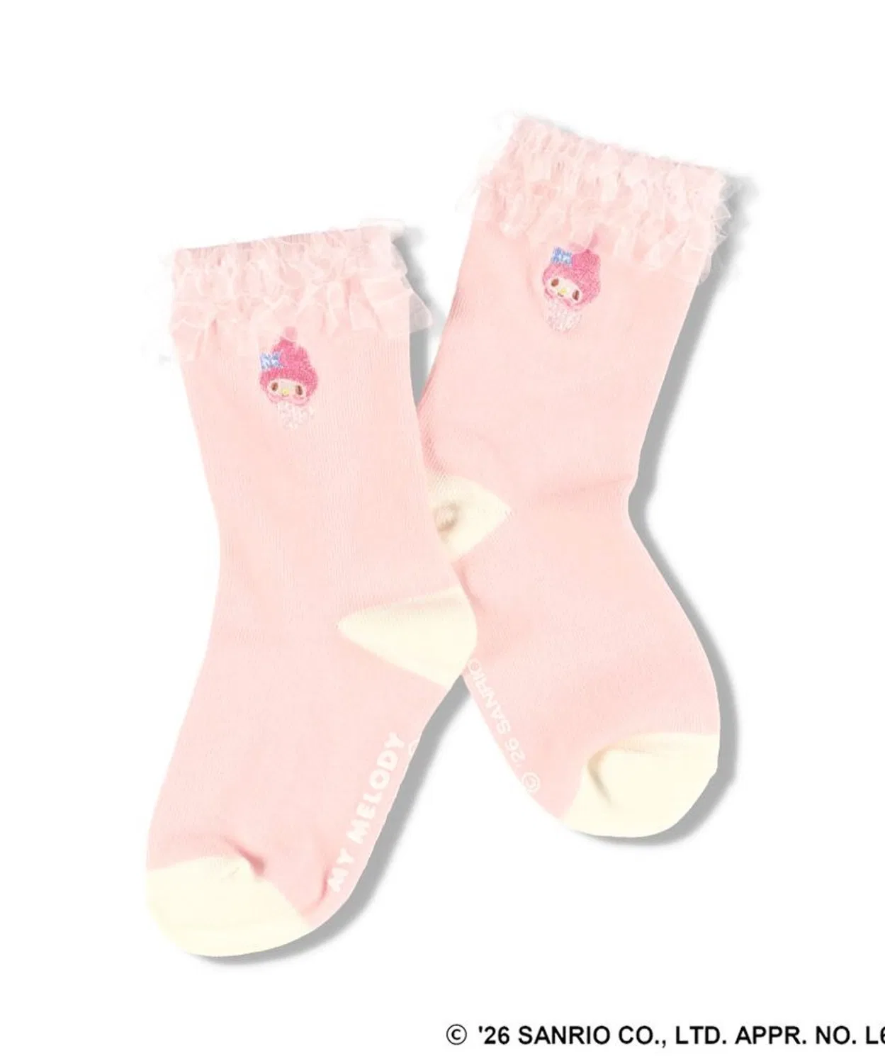 Детские носки с вышивкой и кружевной отделкой My Melody и Kuromi branshes, Розовый — фото 4
