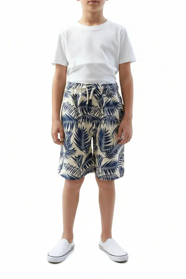 Детские шорты для мальчиков хлопковые Sunshine Tropical Printed Pocket Generic Brands, Ecru - Blue