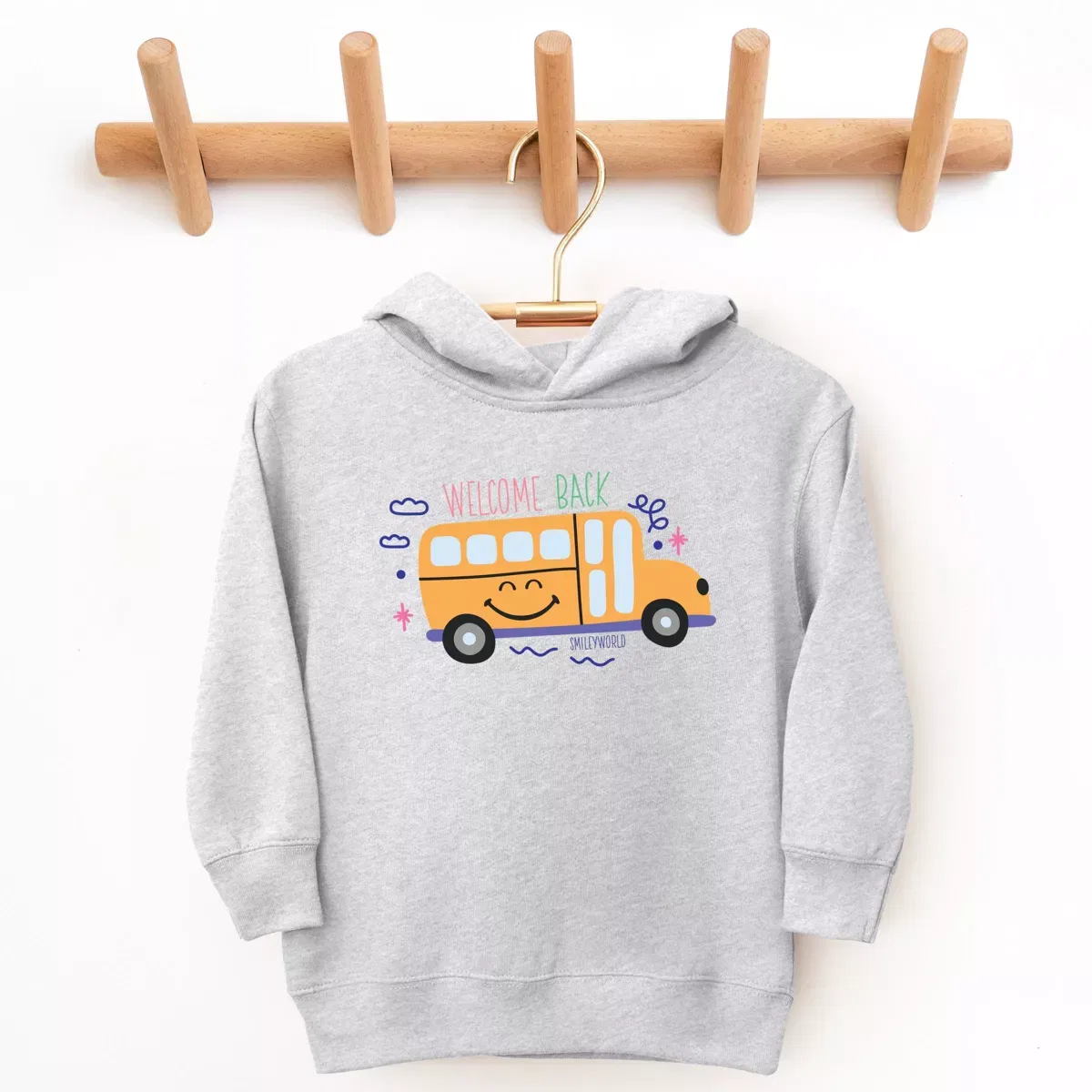 Детское худи с принтом SmileyWorld Welcome Back Bus The Juniper Shop, Heather Grey — фото 2