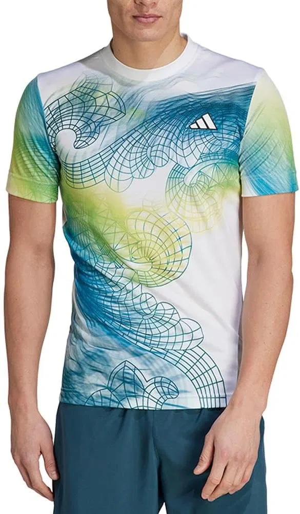 Женская футболка Freelift Tennis US Series Printed adidas, White/Lucid Lemon/Arctic Fusion — фото 2