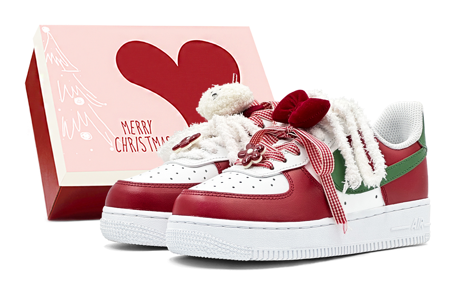 

Nike Кроссовки Air Force 1 с низким верхом, противоскользящие, износостойкие, для скейтбординга, мужские, белые, красные, зеленые
