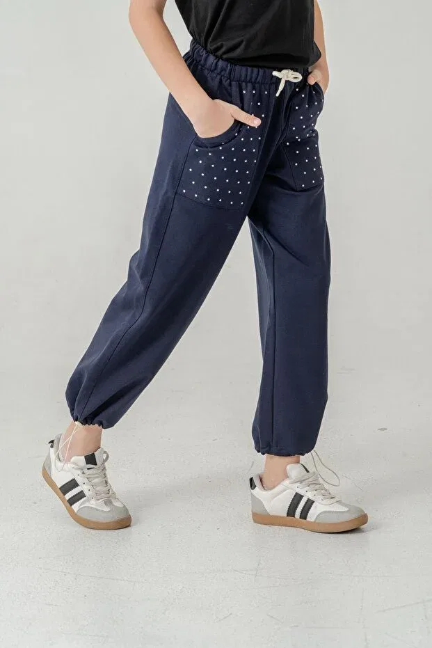 Детские спортивные штаны для девочек с карманами Mışıl Kids, Navy Blue