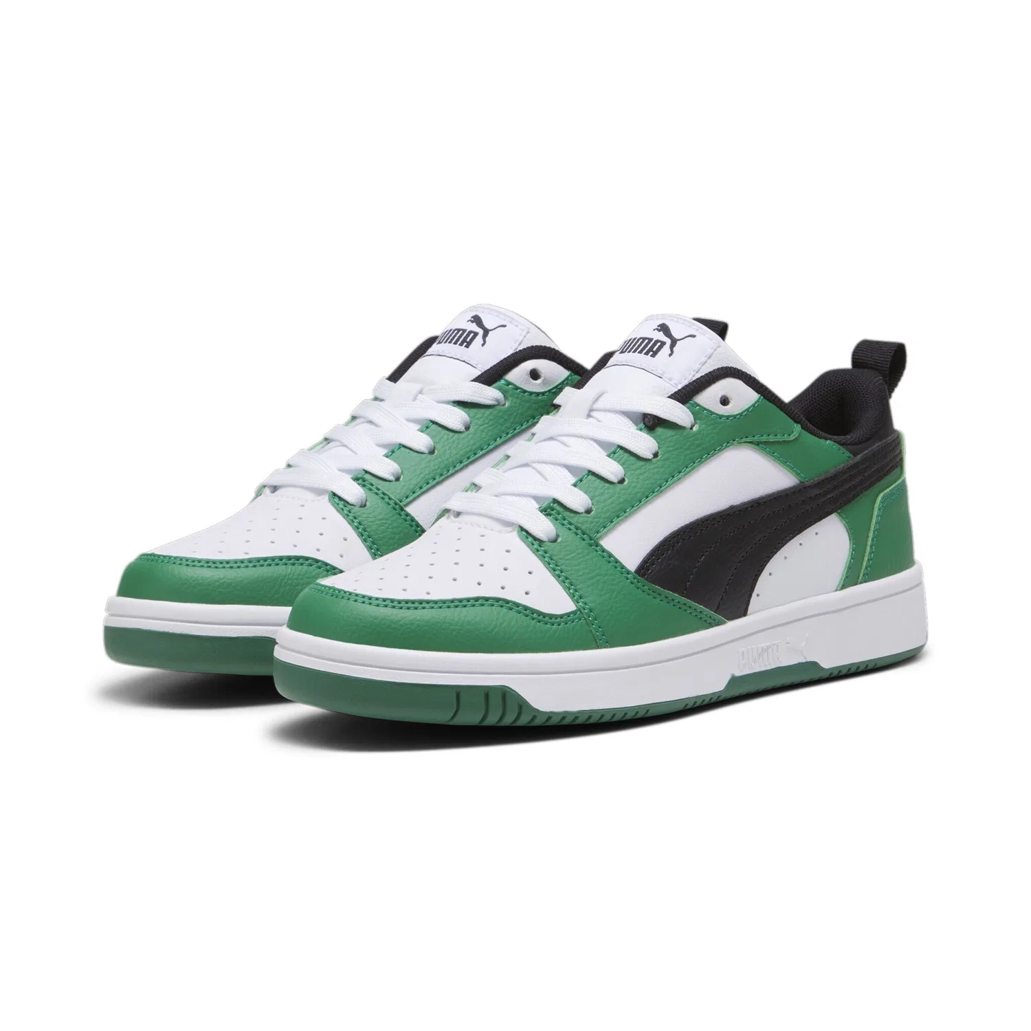 Детские низкие кроссовки с перфорацией PUMA, White Black Archive Green