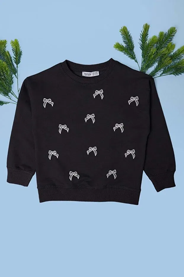 Детские свитшот для девочек с вышивкой Fulla Moda, Black — фото 2