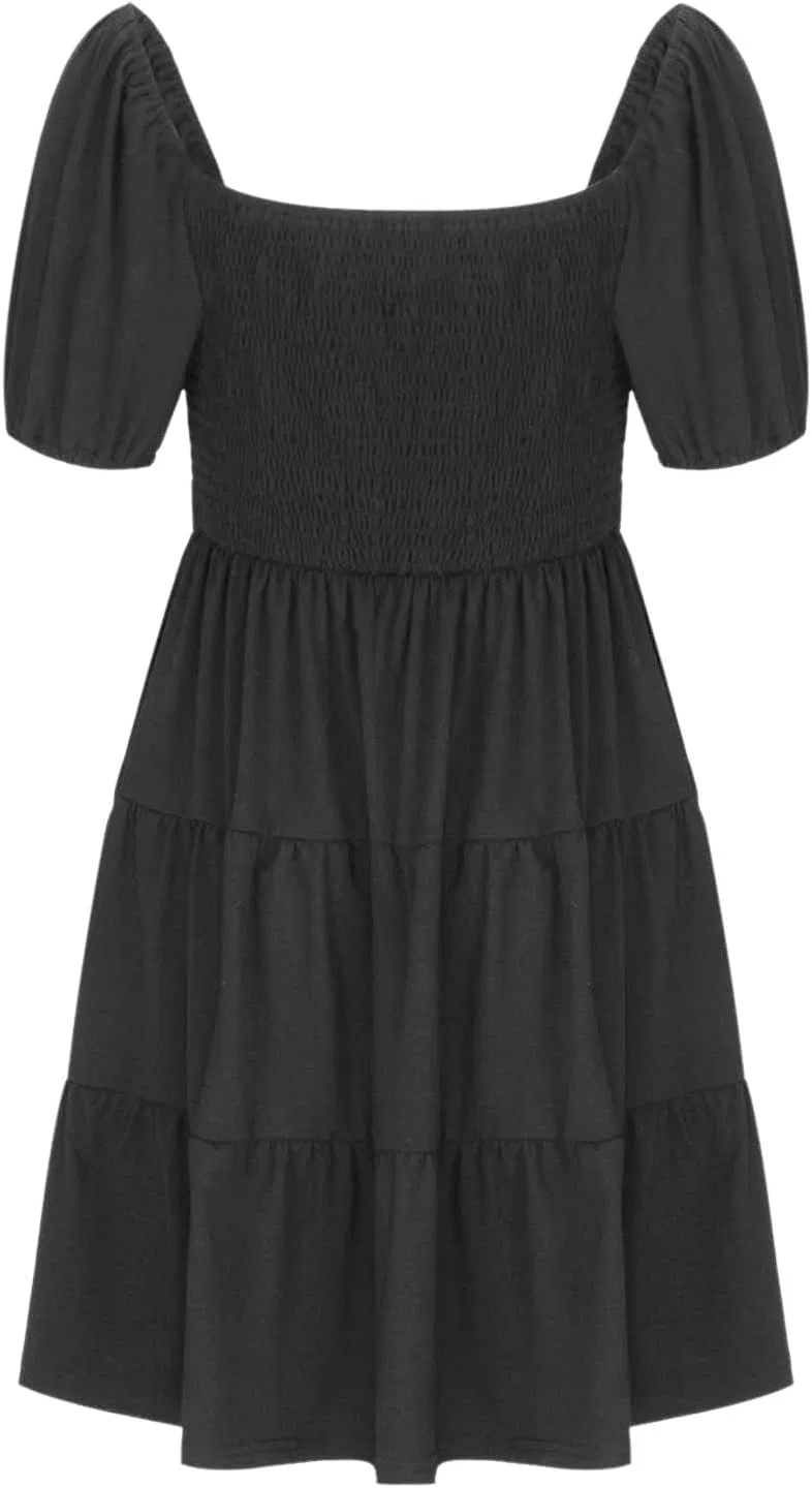 Женское летнее платье с рюшами Smocked Elastic Waist, Black — фото 4