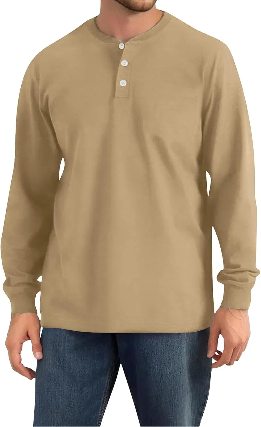 Мужская футболка с длинным рукавом и поло Henley Generic, Khaki — фото 2