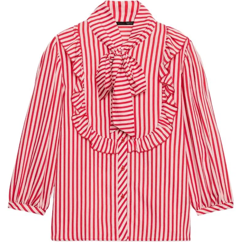 Женская рубашка с воротником-стойкой White/Red ZARA, Белый/Красный