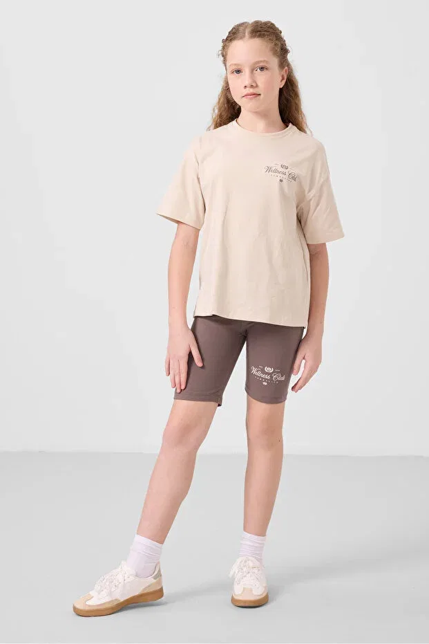 Детские леггинсы для девочек с принтом Beige-Brown cotton o neck standard fit printed female child leggings suit Tommy Life, Beige/Brown