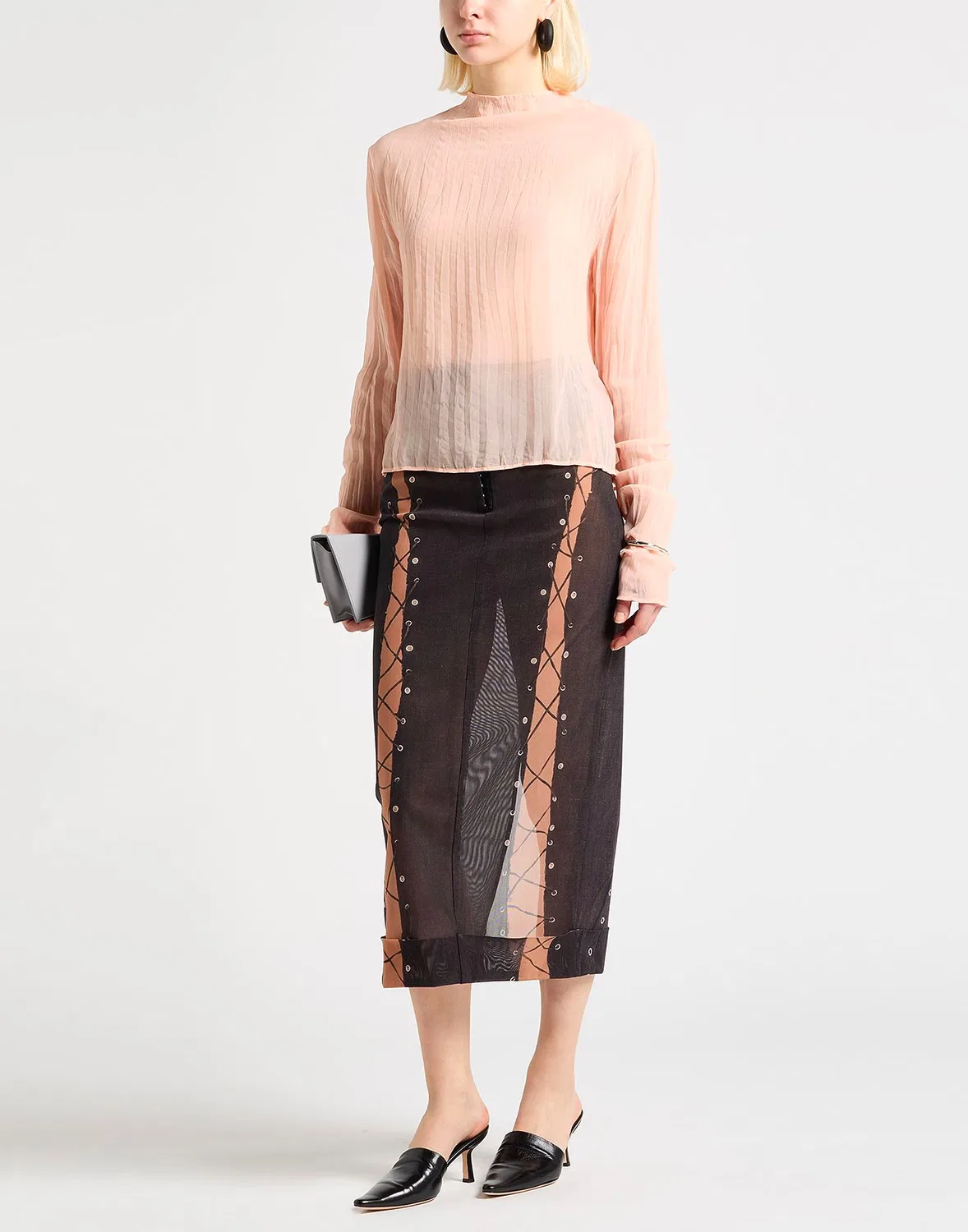 Женский топ из шифона с длинным рукавом Acne Studios, лососево-розовый — фото 2
