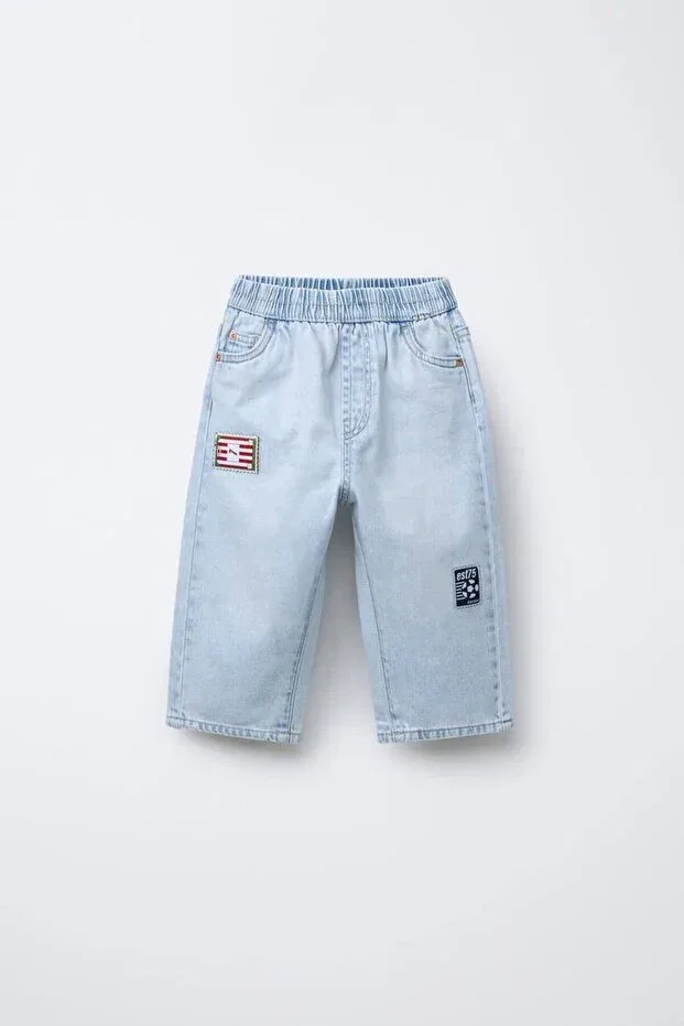 Детские брюки для девочек джинсовые Patched And Embroidered Denim Pants La Ciel Paris, Blue