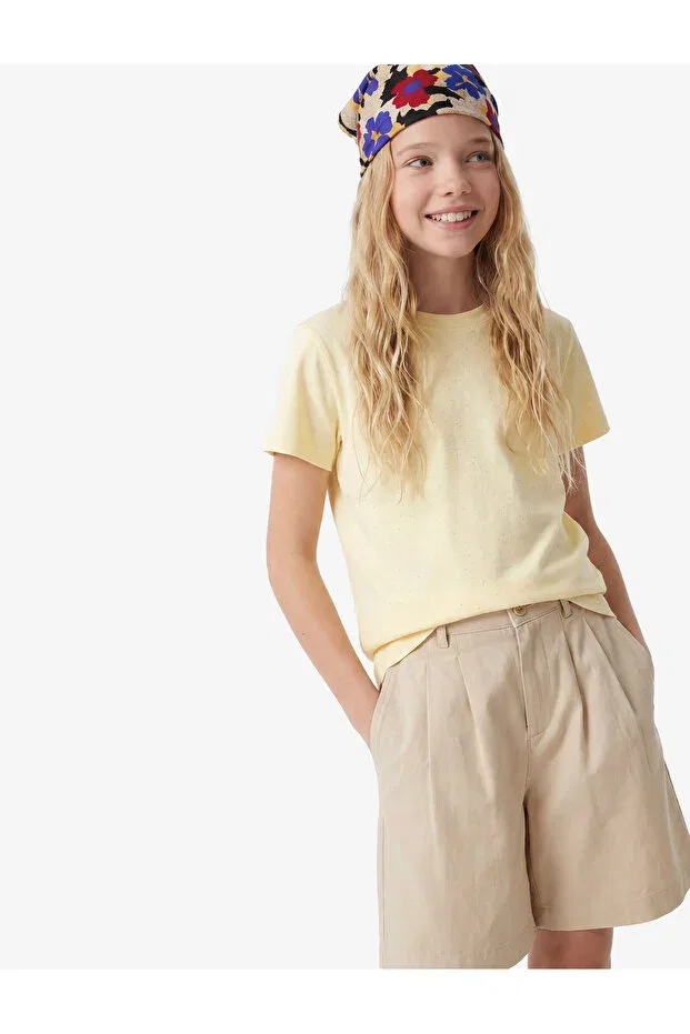 Детская футболка для девочек хлопковая Sim detailed crew neck short sleeve cotton t-shirt Koton, Yellow — фото 2