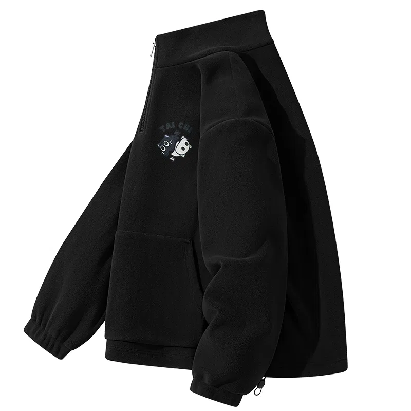 Детский свитшот с полуводолазкой утепленный MINISO, Black Tai Chi Cat Chest Logo
