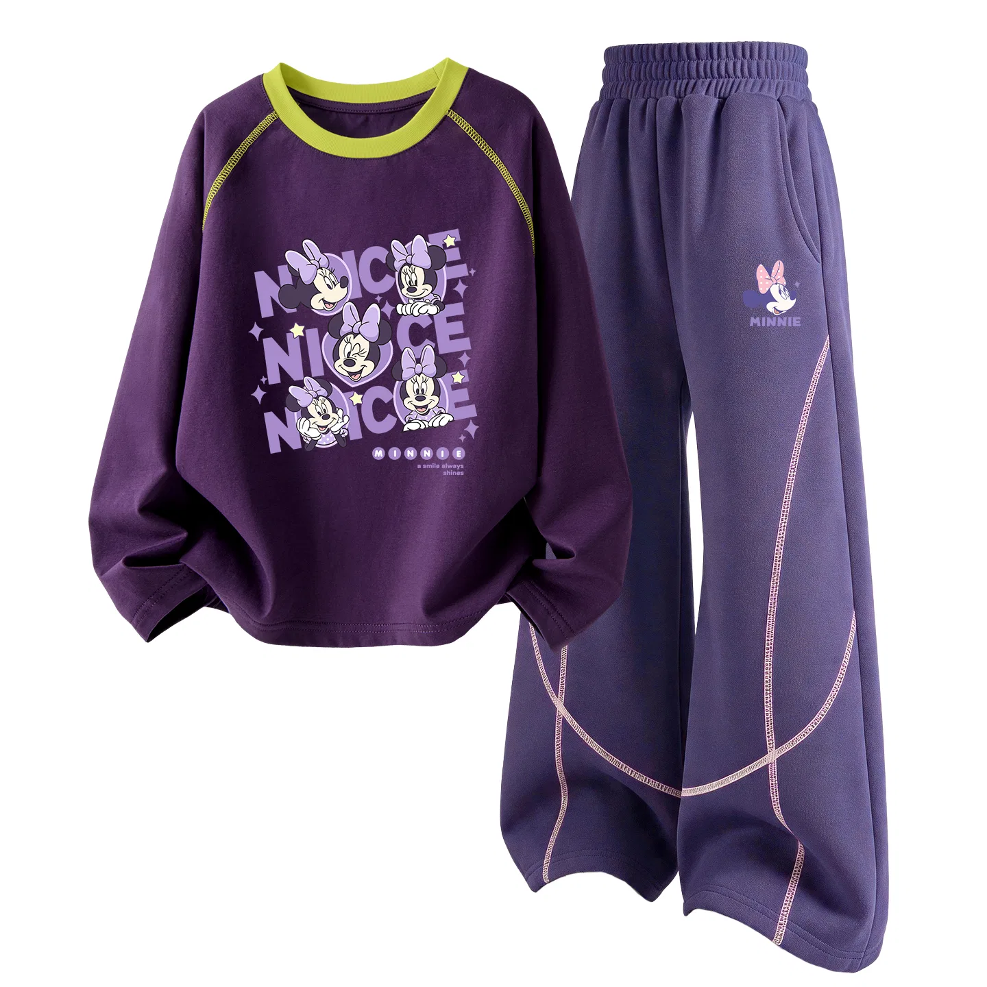 Детский спортивный костюм с круглым вырезом Disney, Цвет Di Flower Knot Minnie Mulberry Purple+Di Nini Knot K Berry Purple