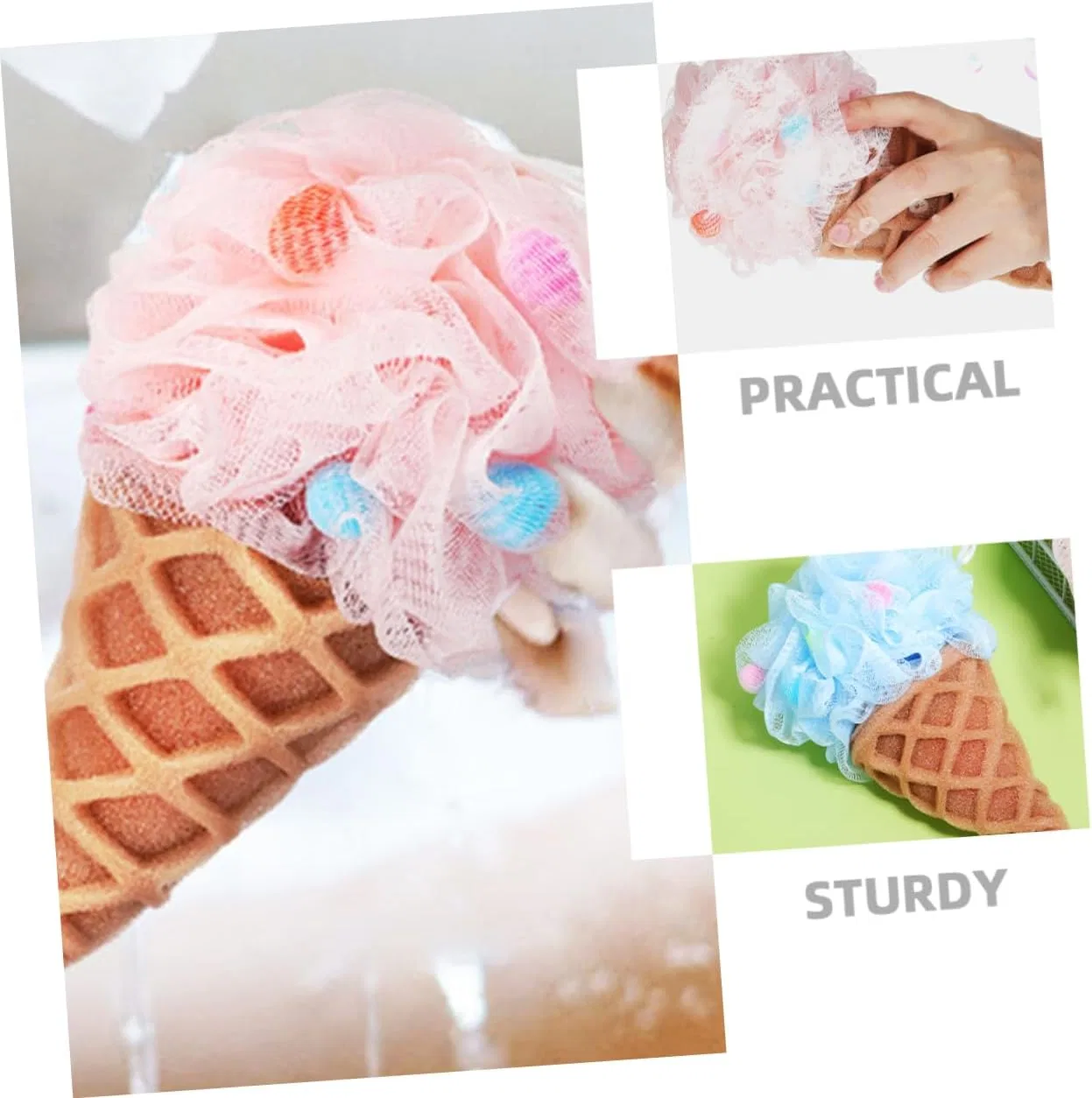 Мочалка для душа Ice Cream Cone, 8 шт, Amosfun, мультиколор — фото 3