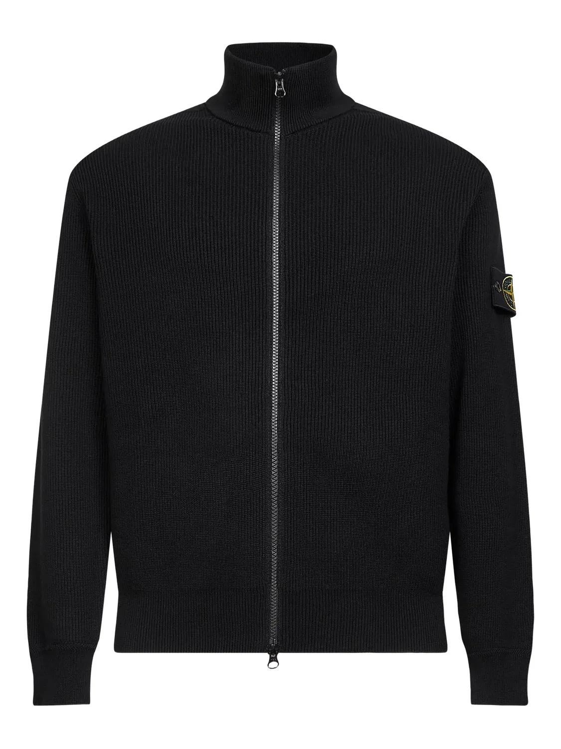 Рибаный кардиган с воротником-стоечкой Stone Island, черный